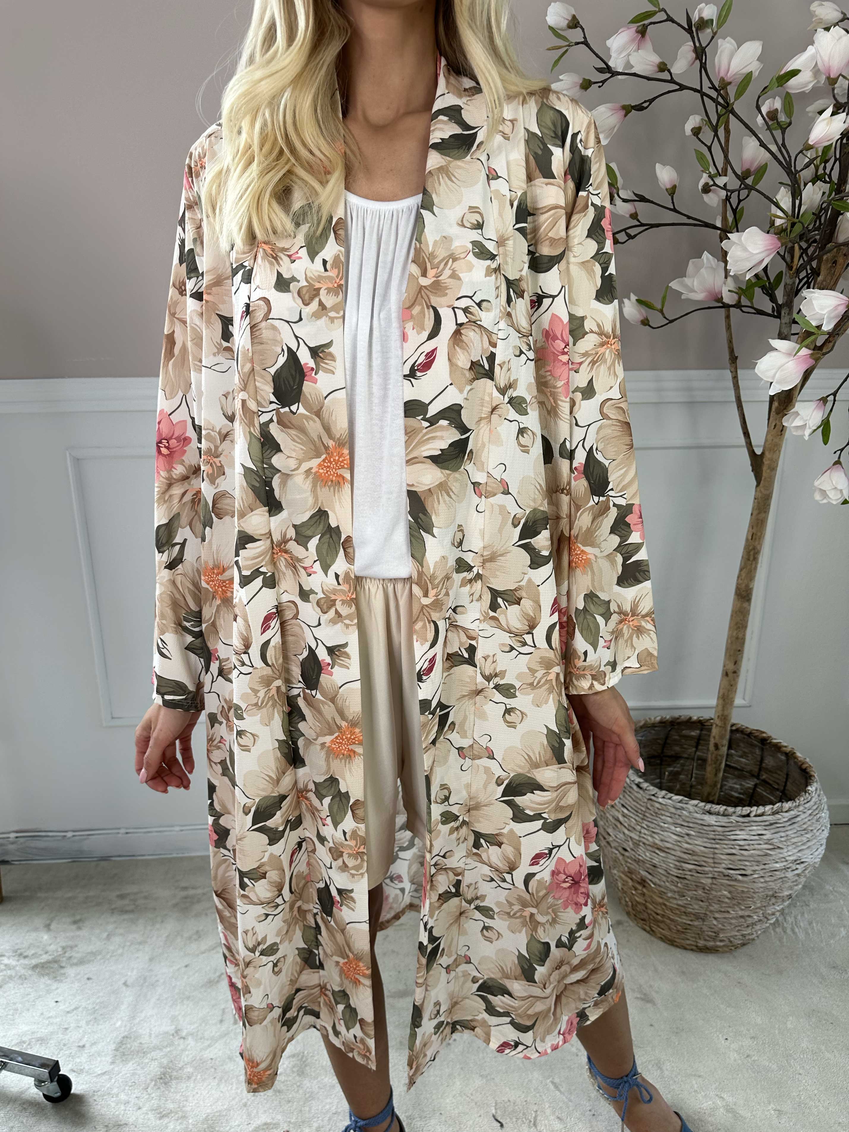 Flower Kimono - Sød lang kimono med blomsterprint
